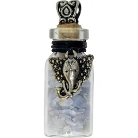 1.75" Gemstone Chip Bottle Necklace - Blue Lace Agate with Ganesha