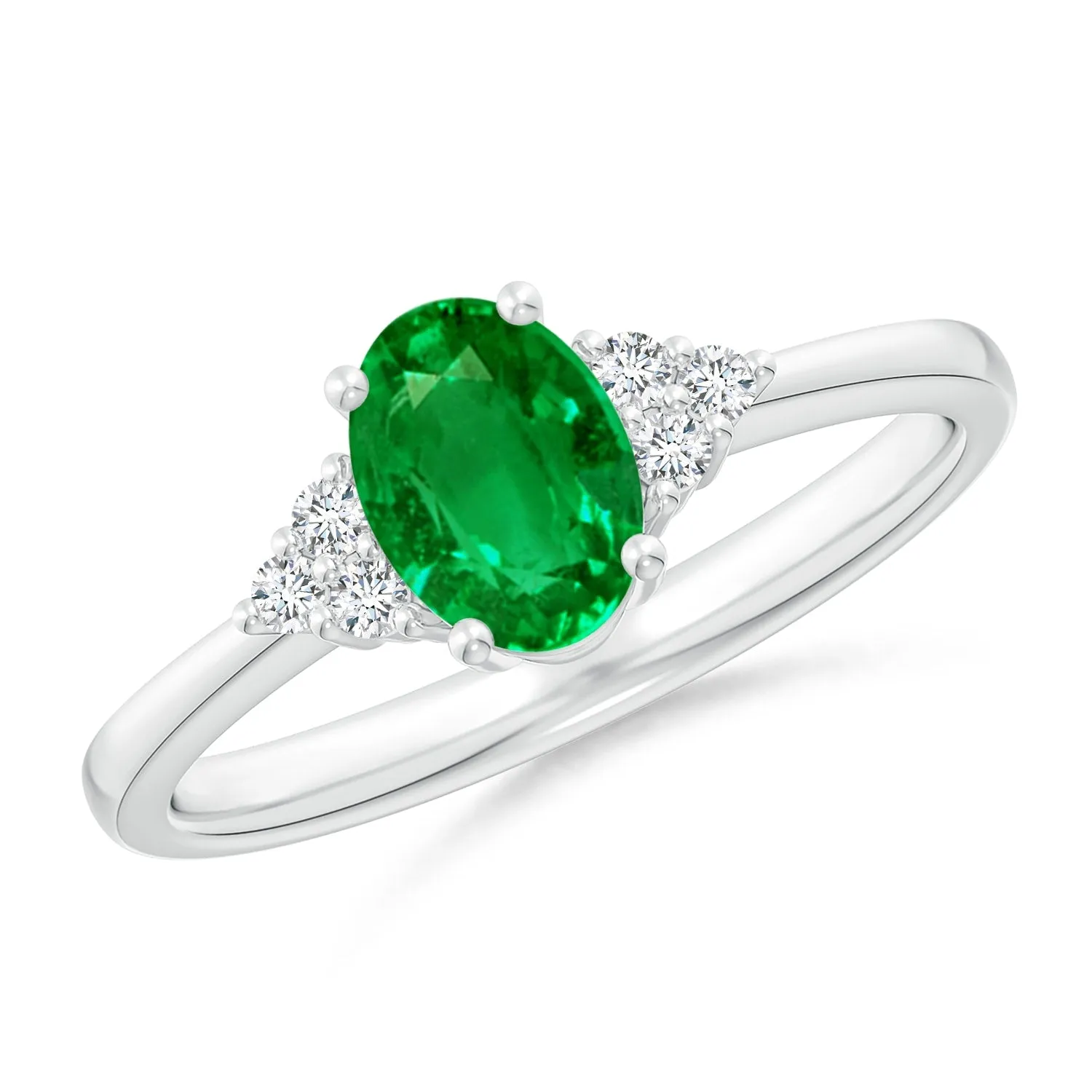 2 CT. Oval Emerald Ring with Trio White Sapphire Accents