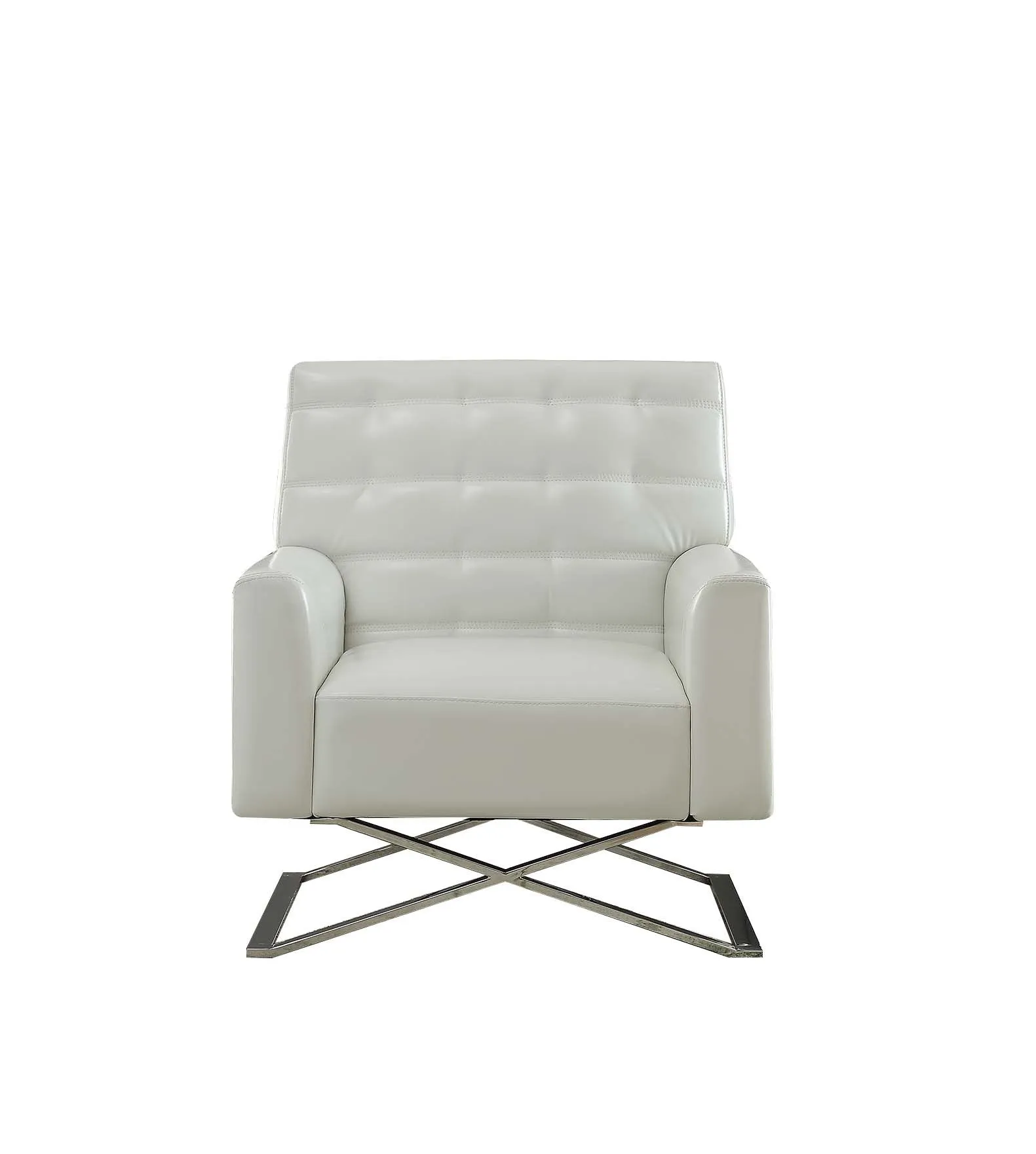 34 White Faux Leather And Steel Solid Color Club Chair