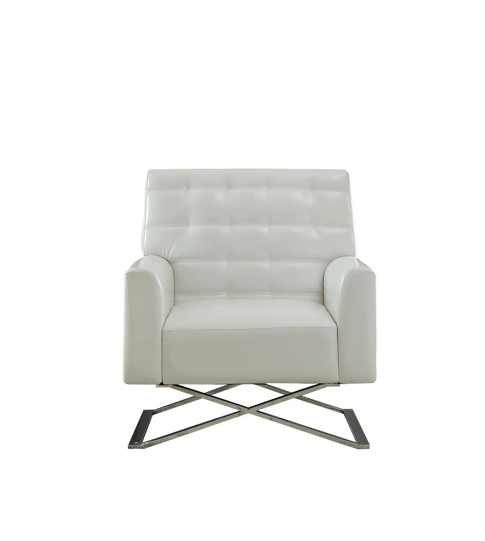 34 White Faux Leather And Steel Solid Color Club Chair