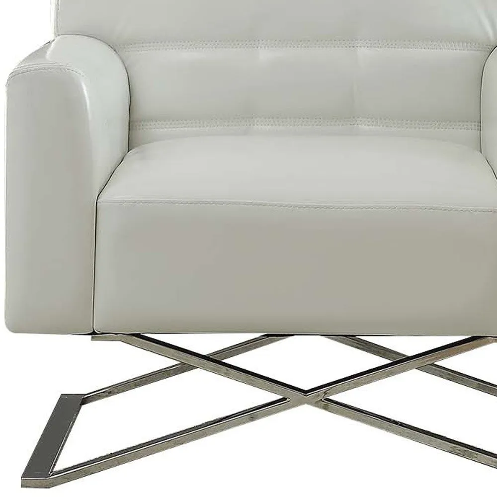 34 White Faux Leather And Steel Solid Color Club Chair