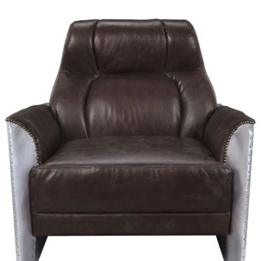 35 Espresso Top Grain Leather And Steel Patchwork Club Chair