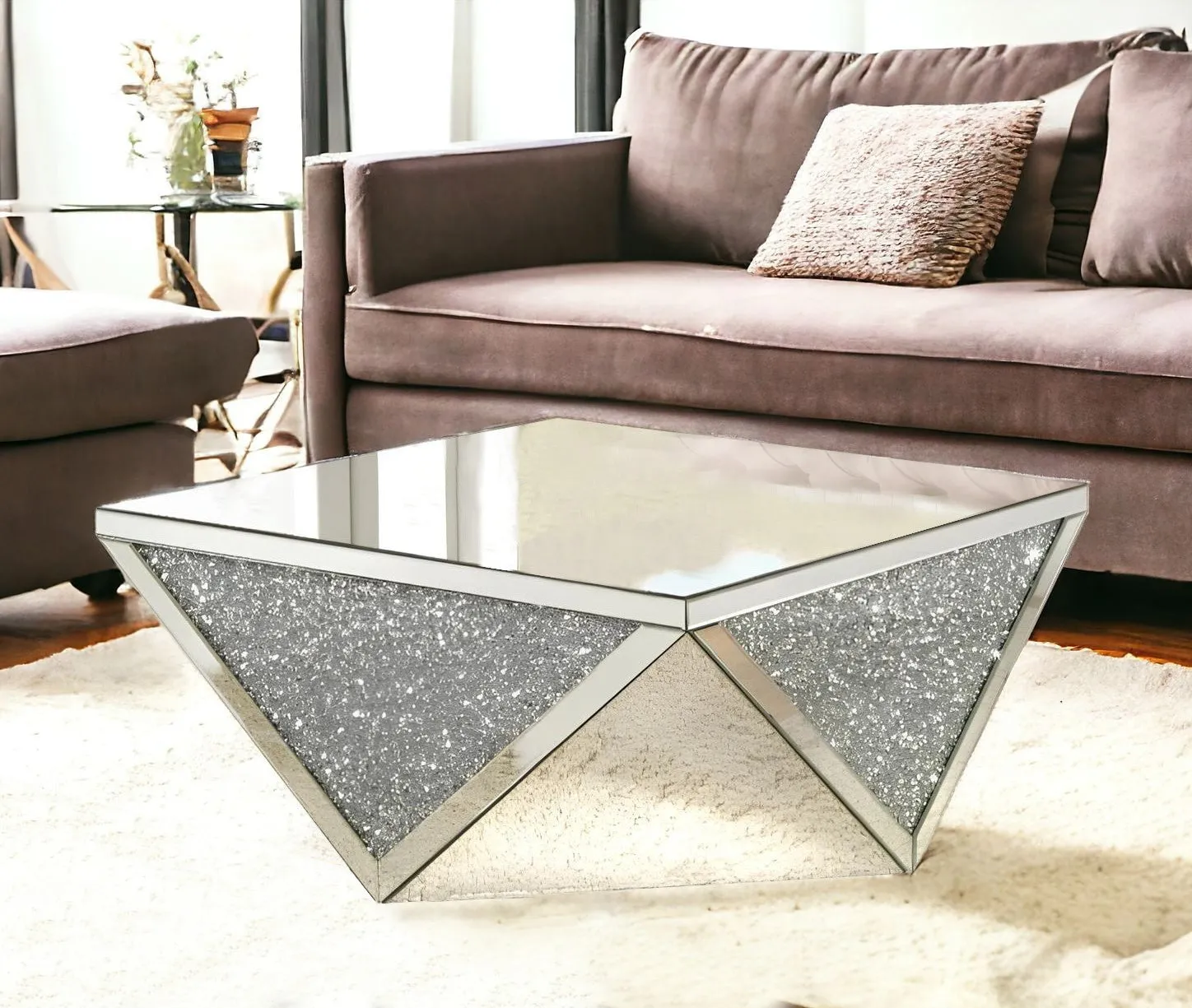 38 Silver Glass Square Mirrored Coffee Table