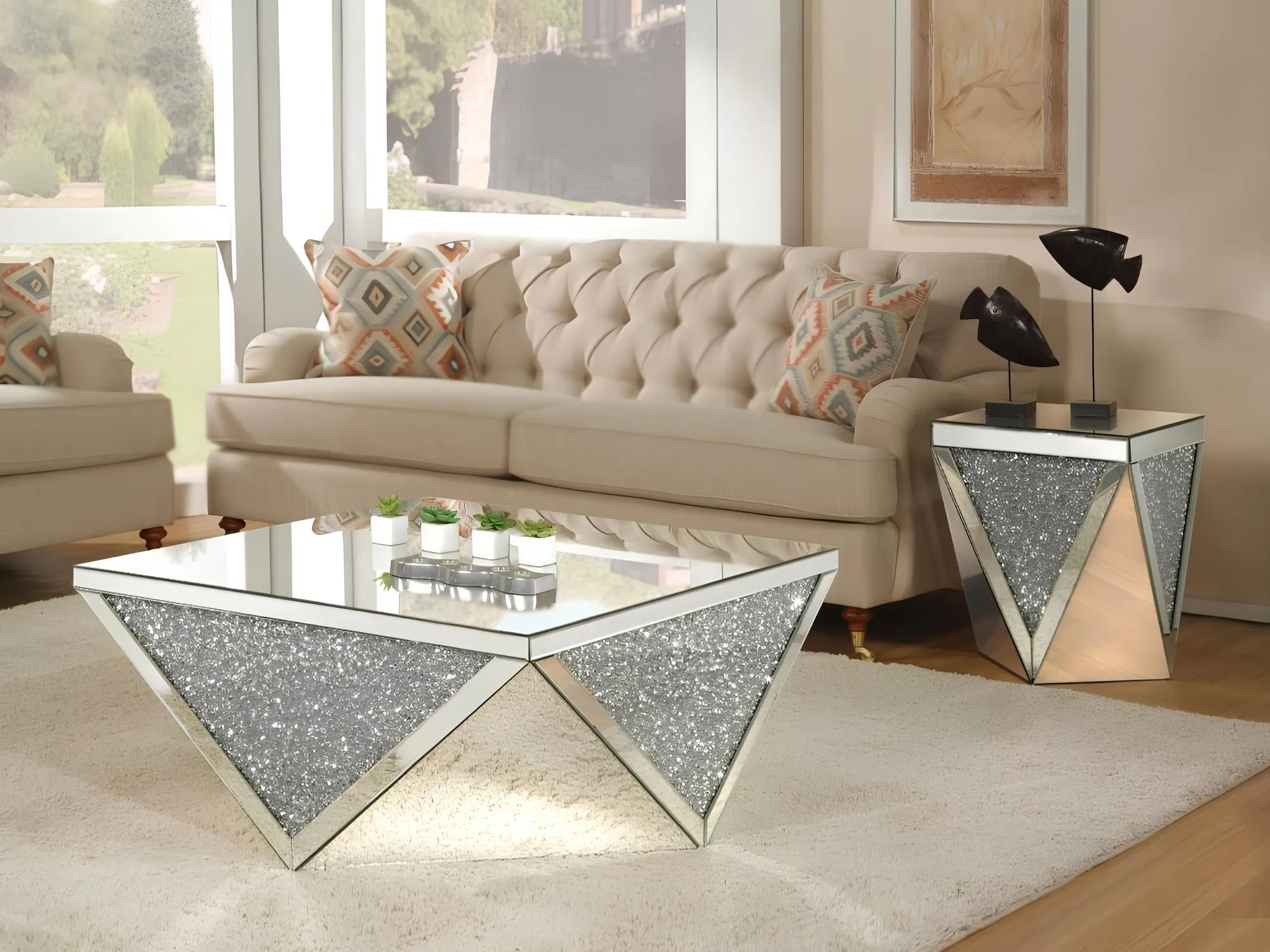 38 Silver Glass Square Mirrored Coffee Table