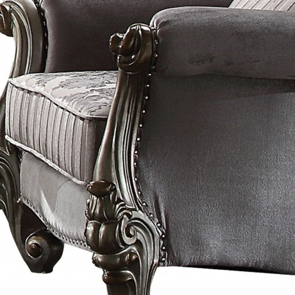 44 Gray And Platinum Velvet Floral Tufted Club Chair