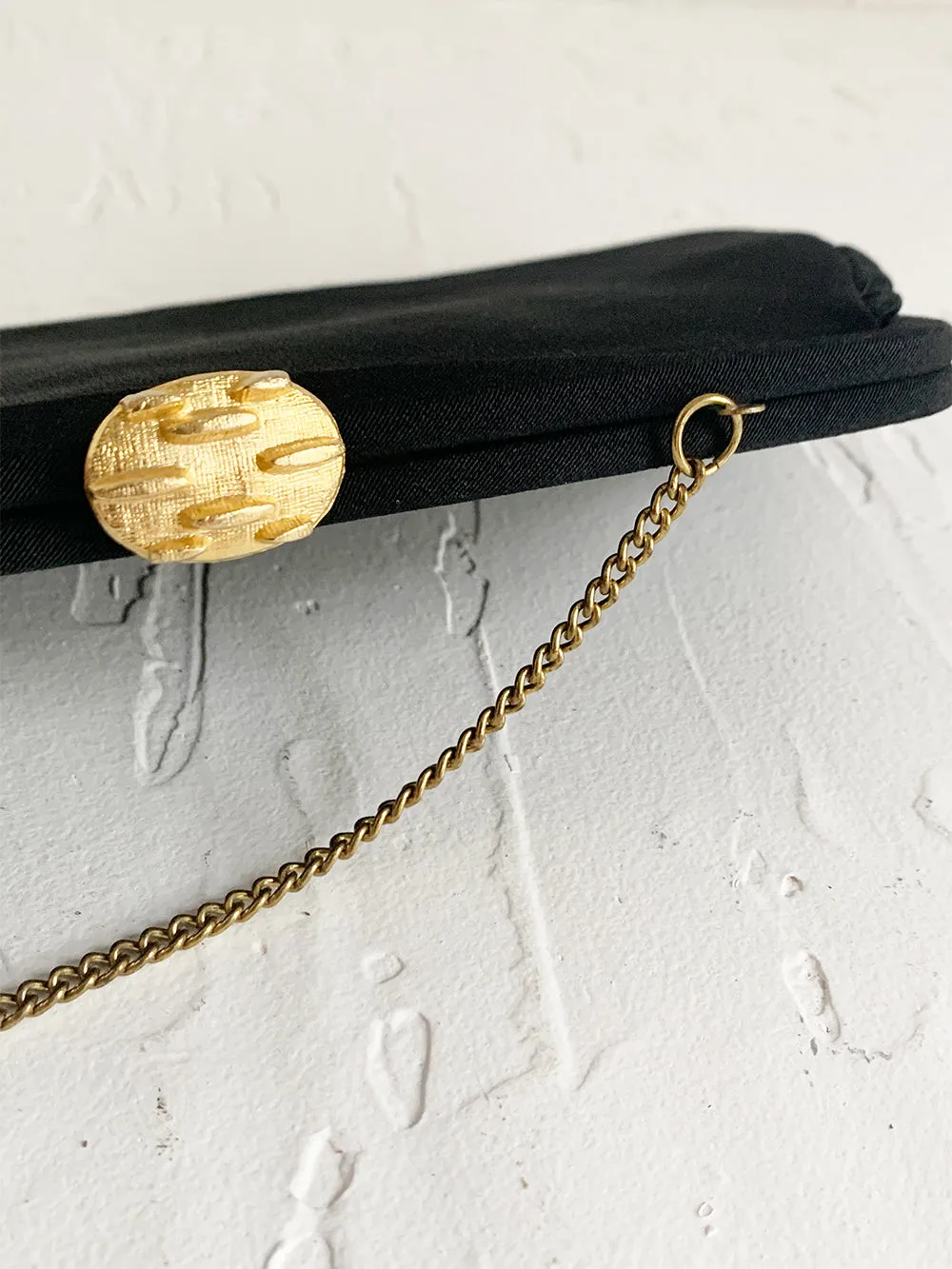 60s Sleek Black Clutch With Brass Clasp