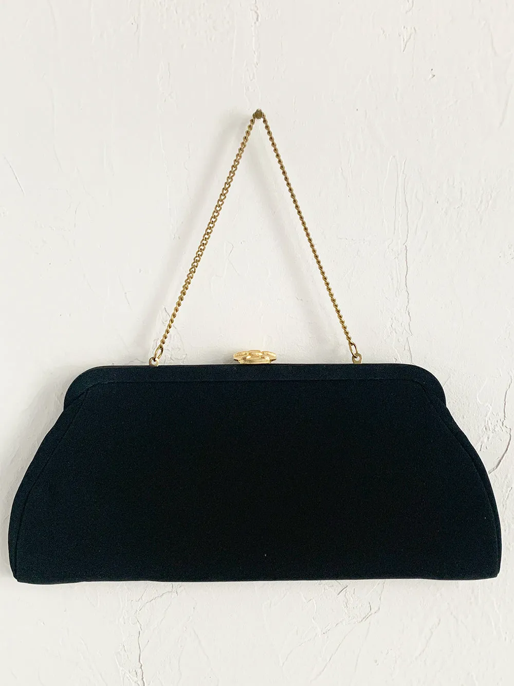 60s Sleek Black Clutch With Brass Clasp