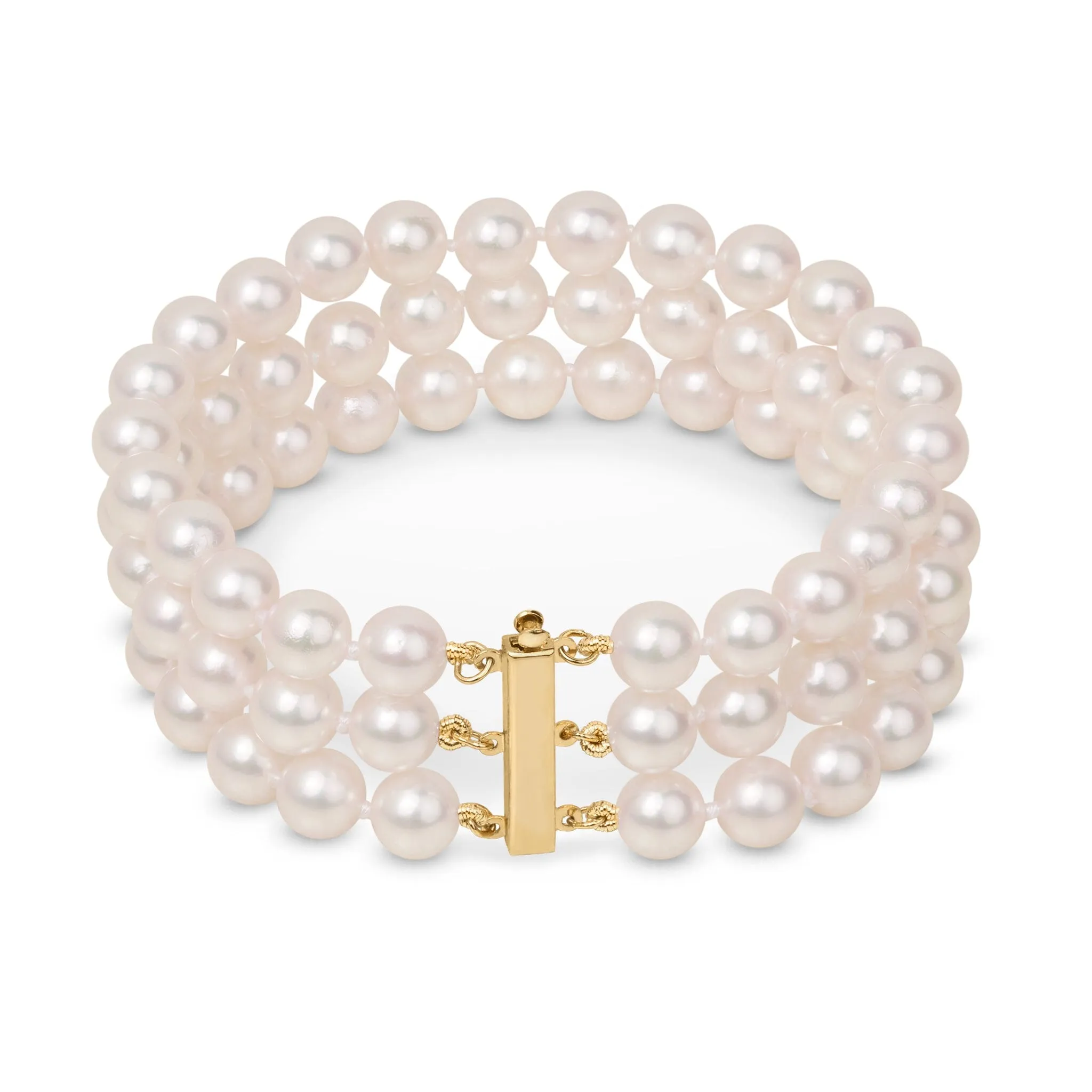 6.5-7.0 mm Triple Strand White Akoya AAA Pearl Bracelet