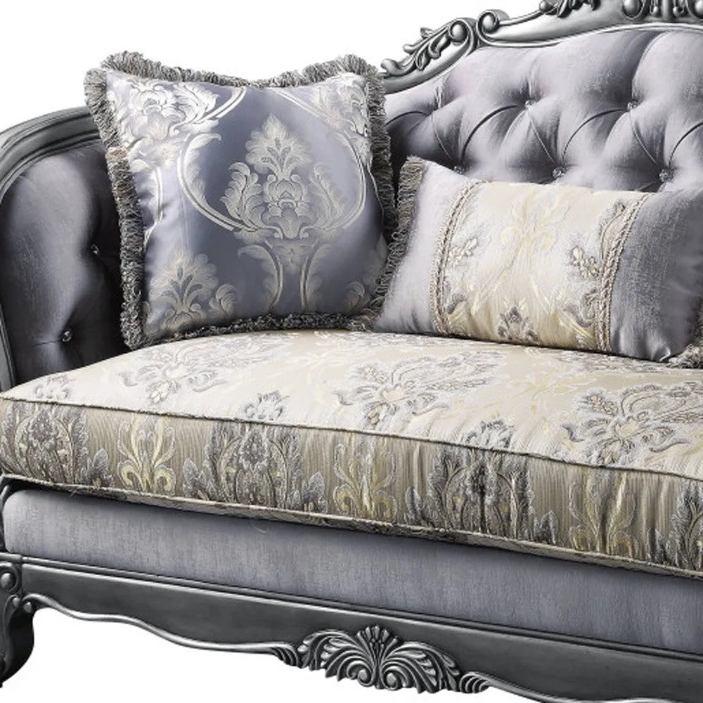 65 Gray Silver And Platinum Silk Blend Loveseat and Toss Pillows