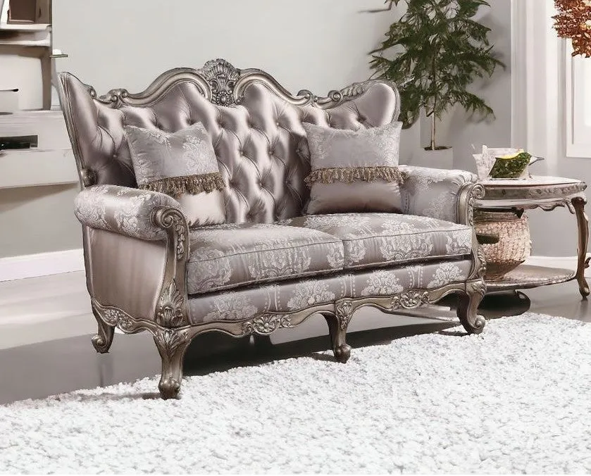 68 Pink And Platinum Silk Blend Loveseat and Toss Pillows