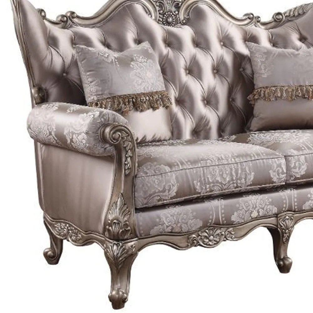 68 Pink And Platinum Silk Blend Loveseat and Toss Pillows