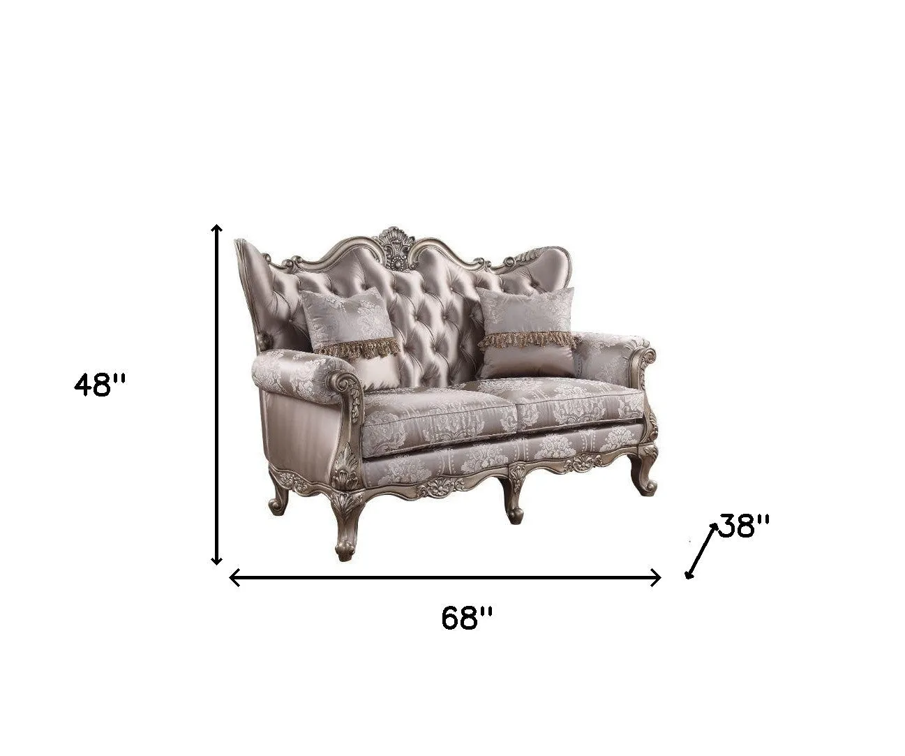 68 Pink And Platinum Silk Blend Loveseat and Toss Pillows