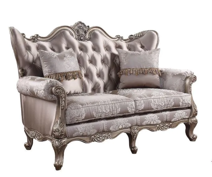 68 Pink And Platinum Silk Blend Loveseat and Toss Pillows