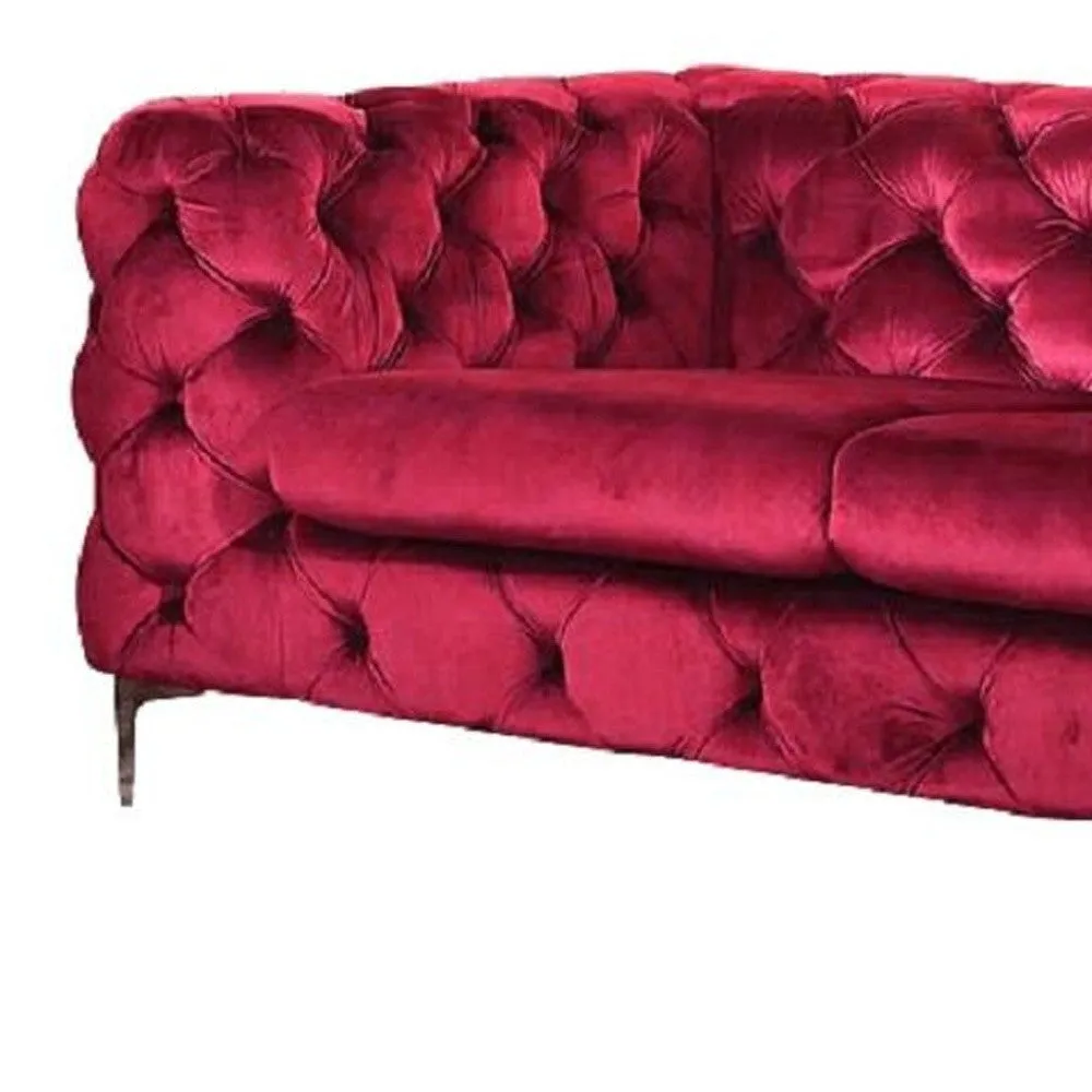 75 Red And Silver Velvet Loveseat