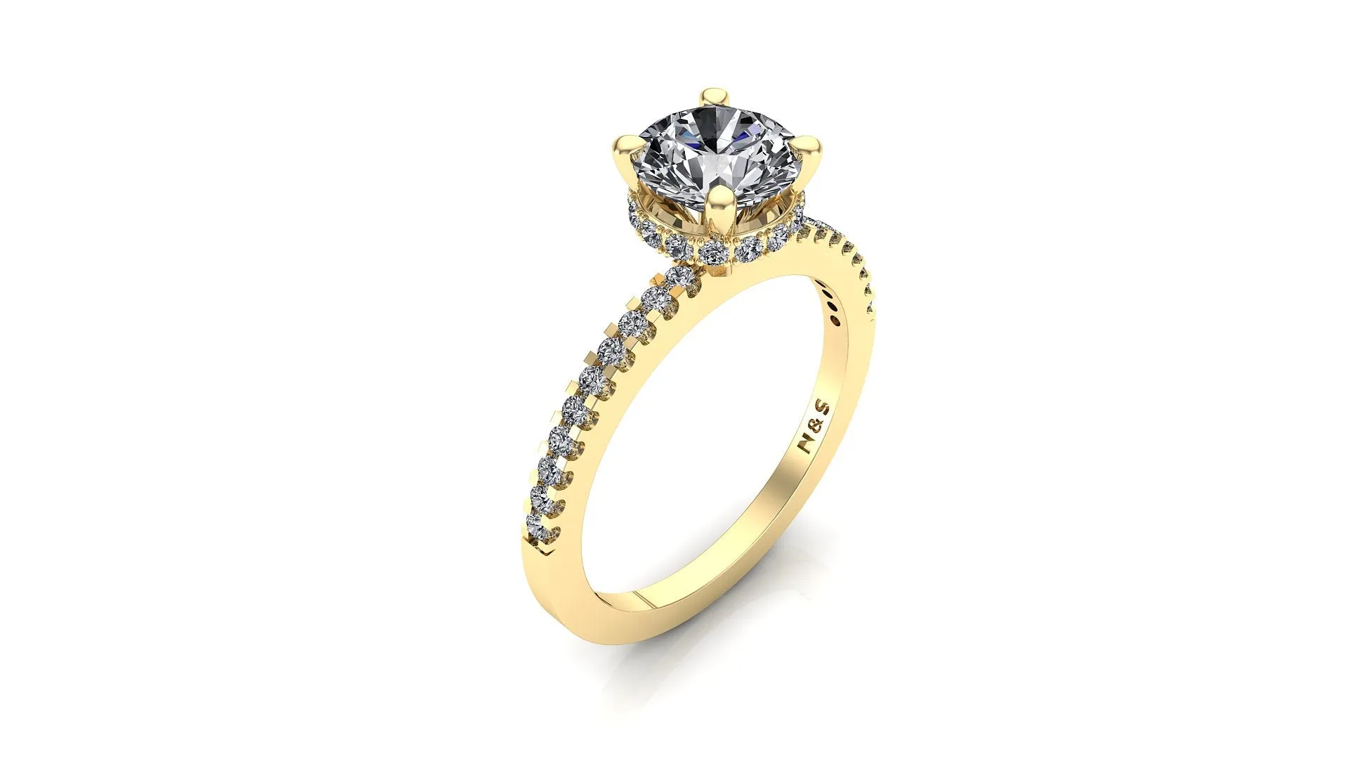 7mm (1.20ct) Rañe ForeverOne Round Moissanite Diamond Underhalo Engagement Ring 14K Gold MOENG025