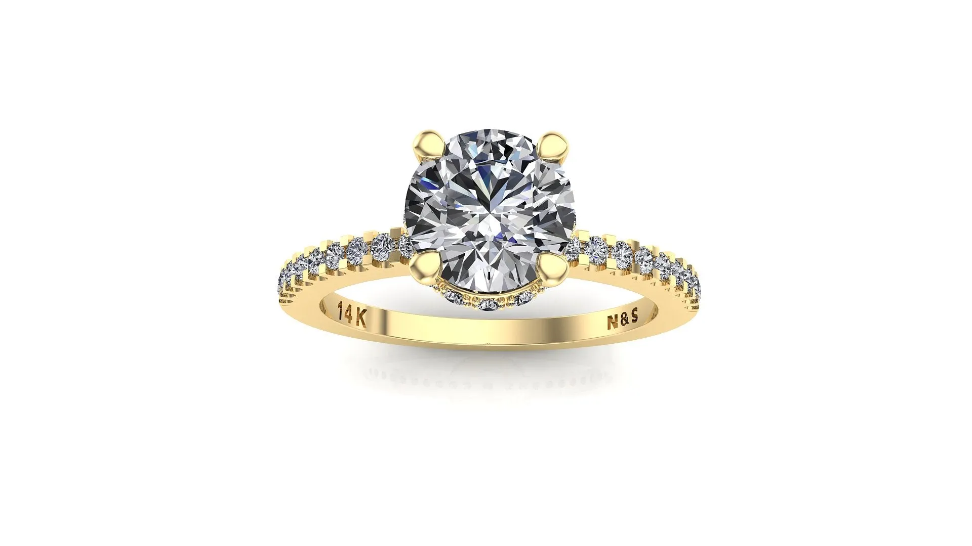 7mm (1.20ct) Rañe ForeverOne Round Moissanite Diamond Underhalo Engagement Ring 14K Gold MOENG025