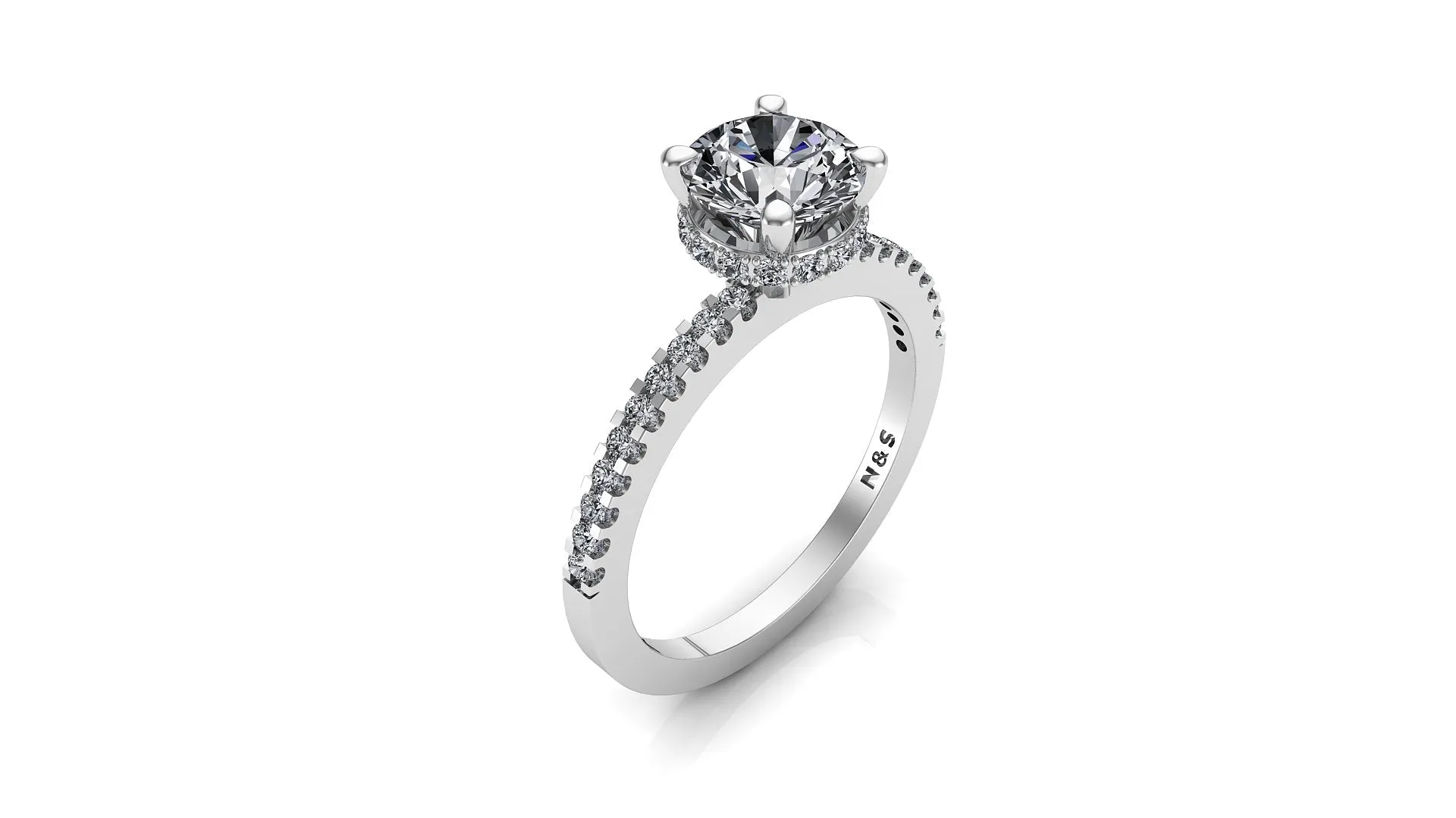 7mm (1.20ct) Rañe ForeverOne Round Moissanite Diamond Underhalo Engagement Ring 14K Gold MOENG025