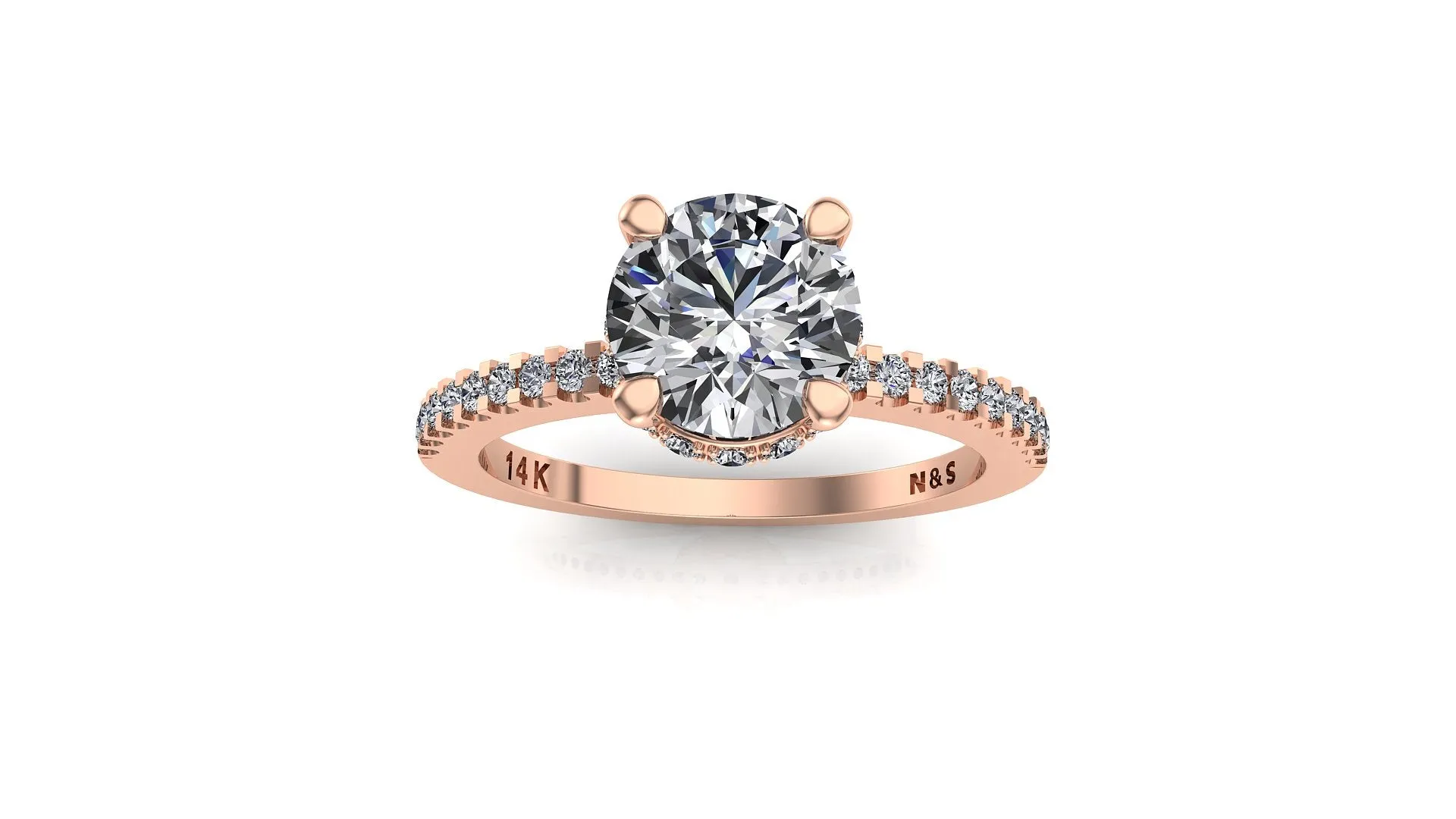 7mm (1.20ct) Rañe ForeverOne Round Moissanite Diamond Underhalo Engagement Ring 14K Gold MOENG025