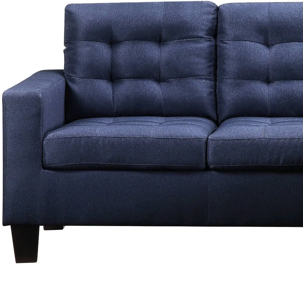 81 Blue Linen And Black Sofa