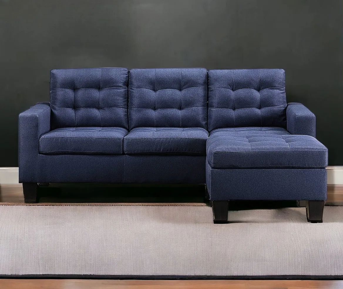 81 Blue Linen And Black Sofa