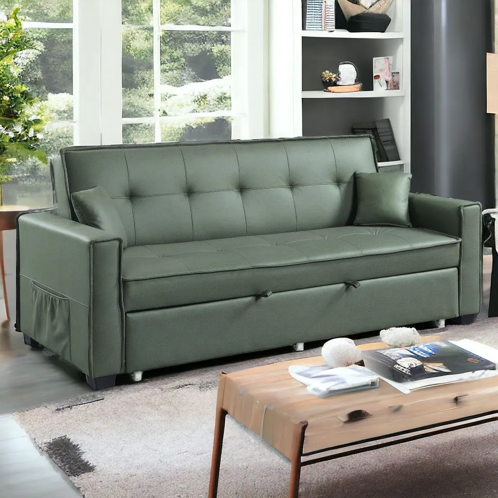 82 Green Velvet And Black Sleeper Sofa With Two Toss Pillows