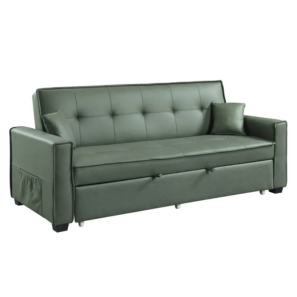 82 Green Velvet And Black Sleeper Sofa With Two Toss Pillows