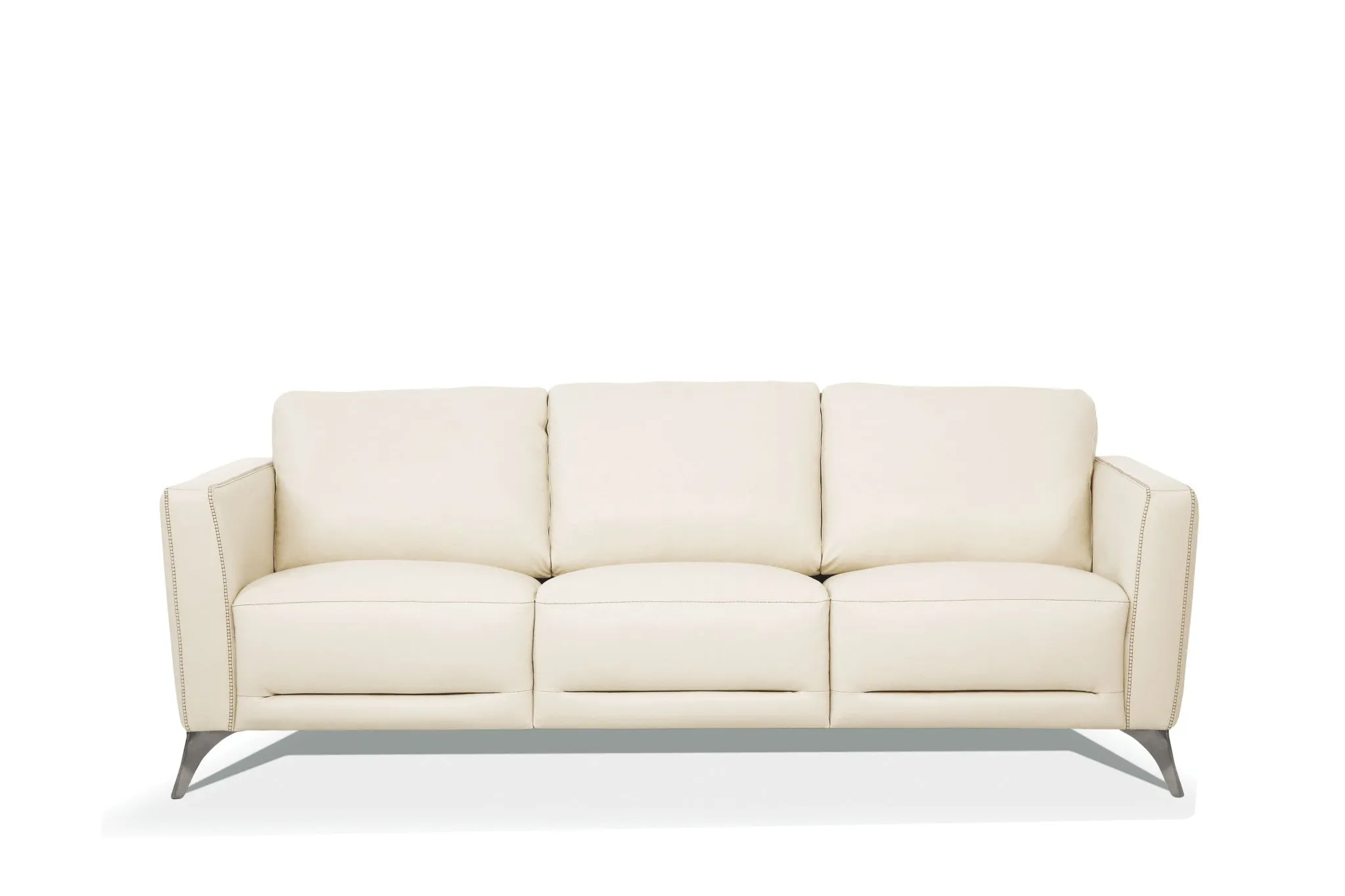 83 Cream Leather And Black Sofa