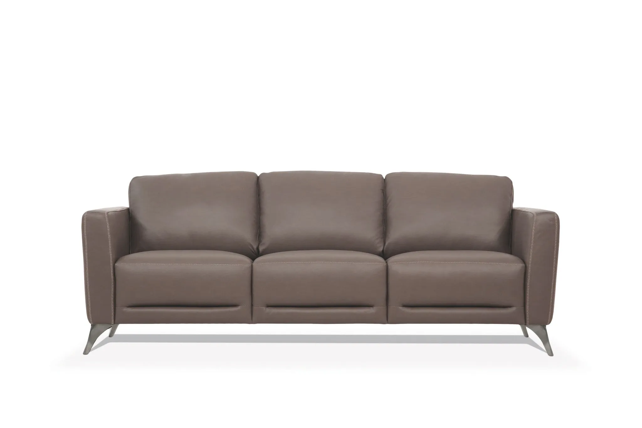 83 Taupe Leather And Black Sofa