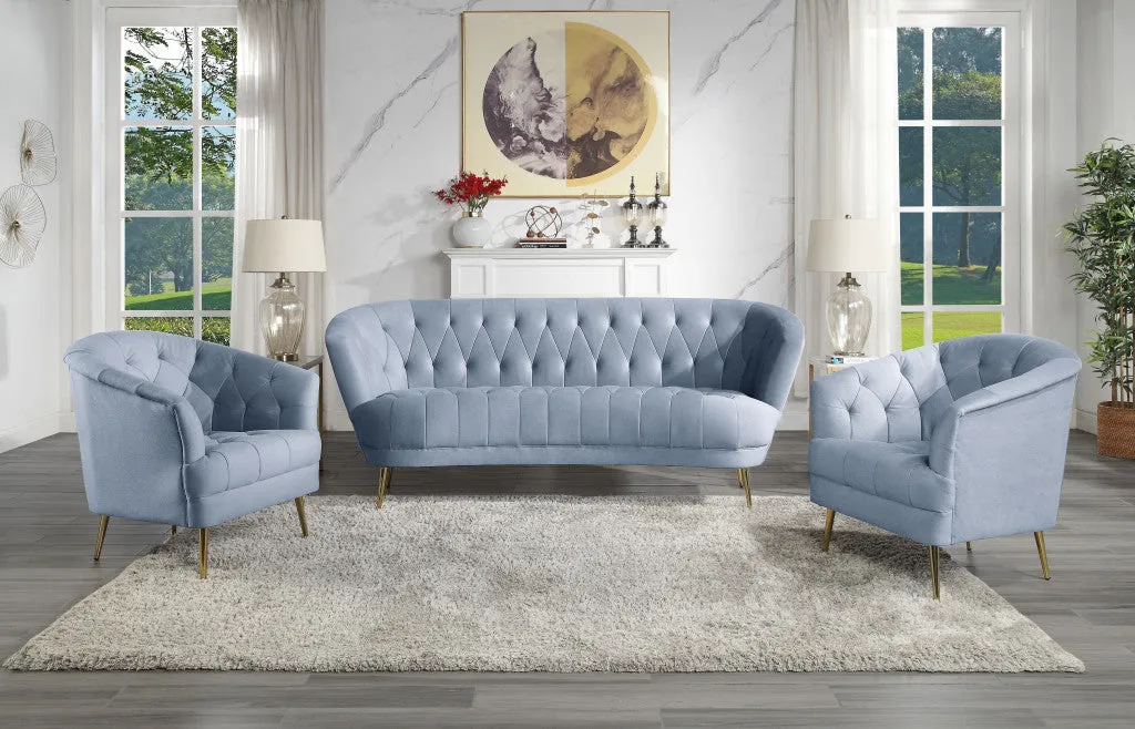 84 Light Gray Velvet And Gold Sofa