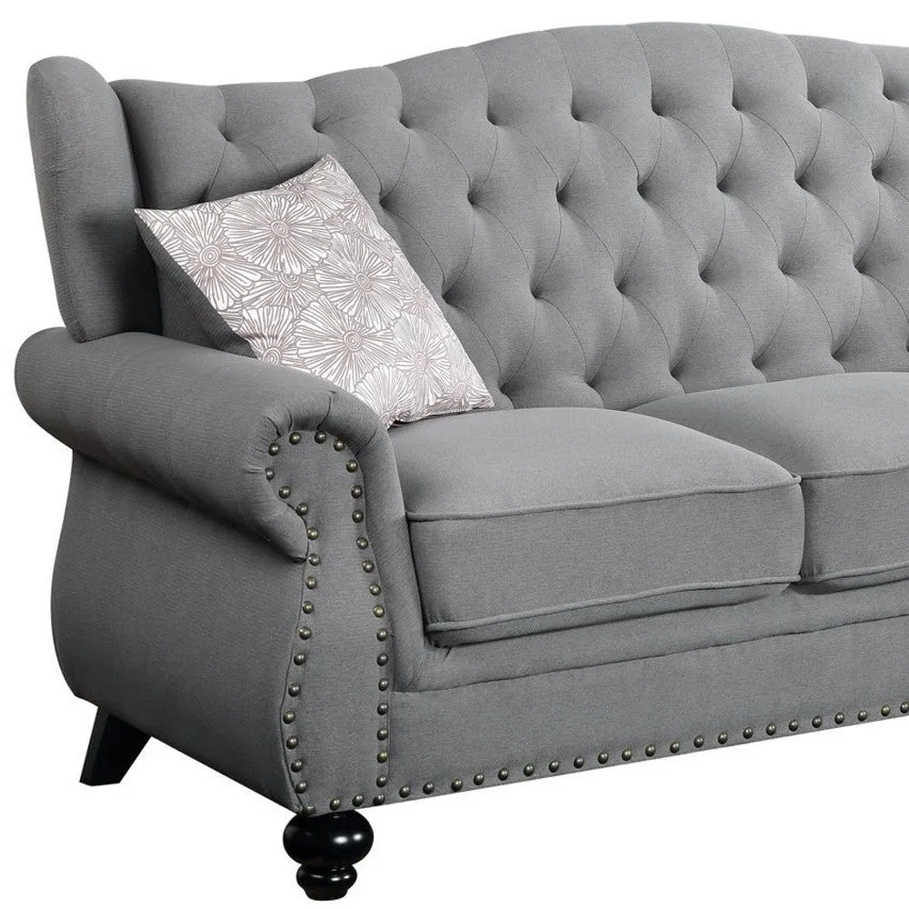 86 Gray And Black Sofa With Two Toss Pillows