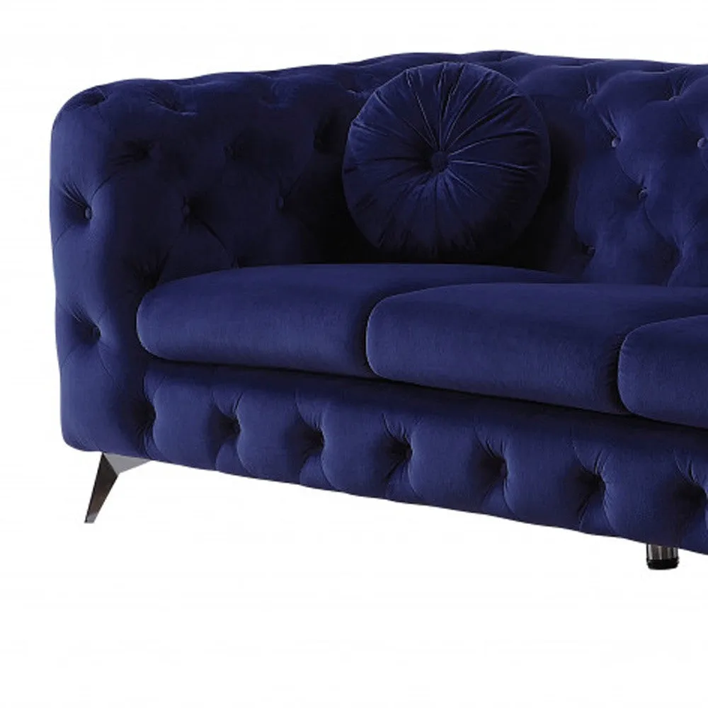 90 Blue And Silver Velvet Sofa