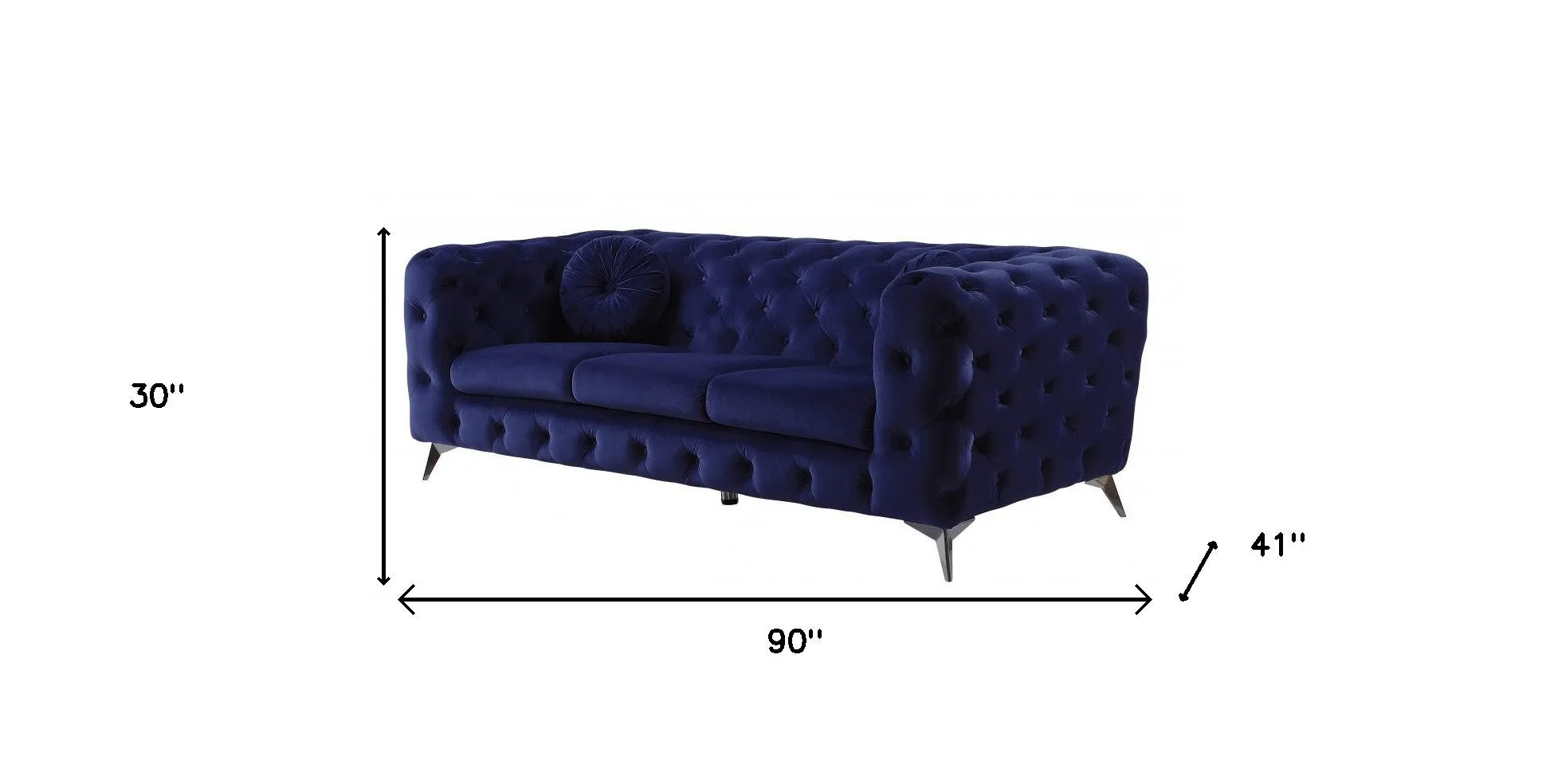 90 Blue And Silver Velvet Sofa