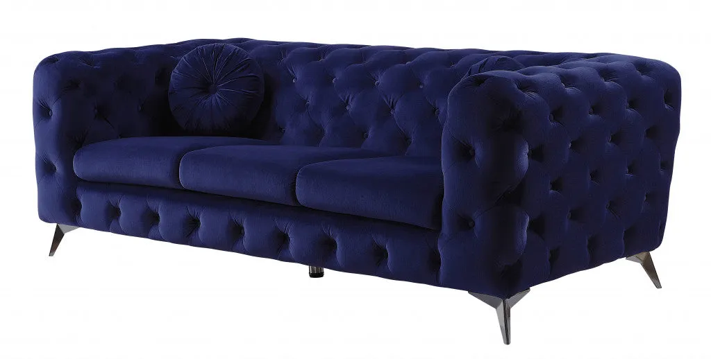 90 Blue And Silver Velvet Sofa