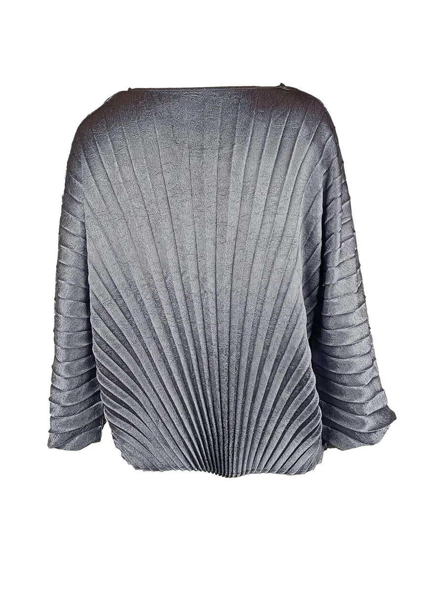 9240002 Round Neck Loose Pleated Top *Grey