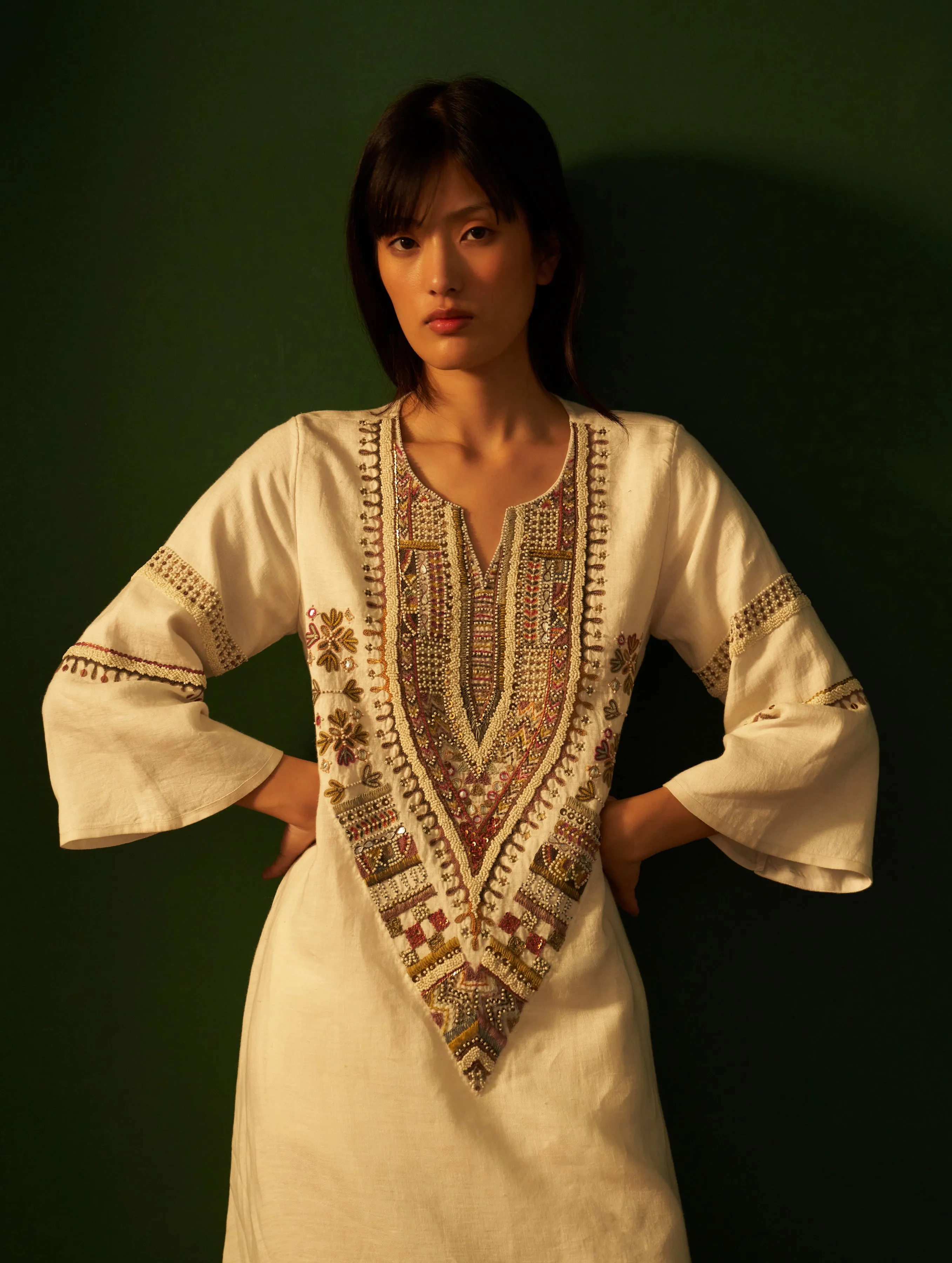 Afra Hand-Embroidered Kurta - Ivory