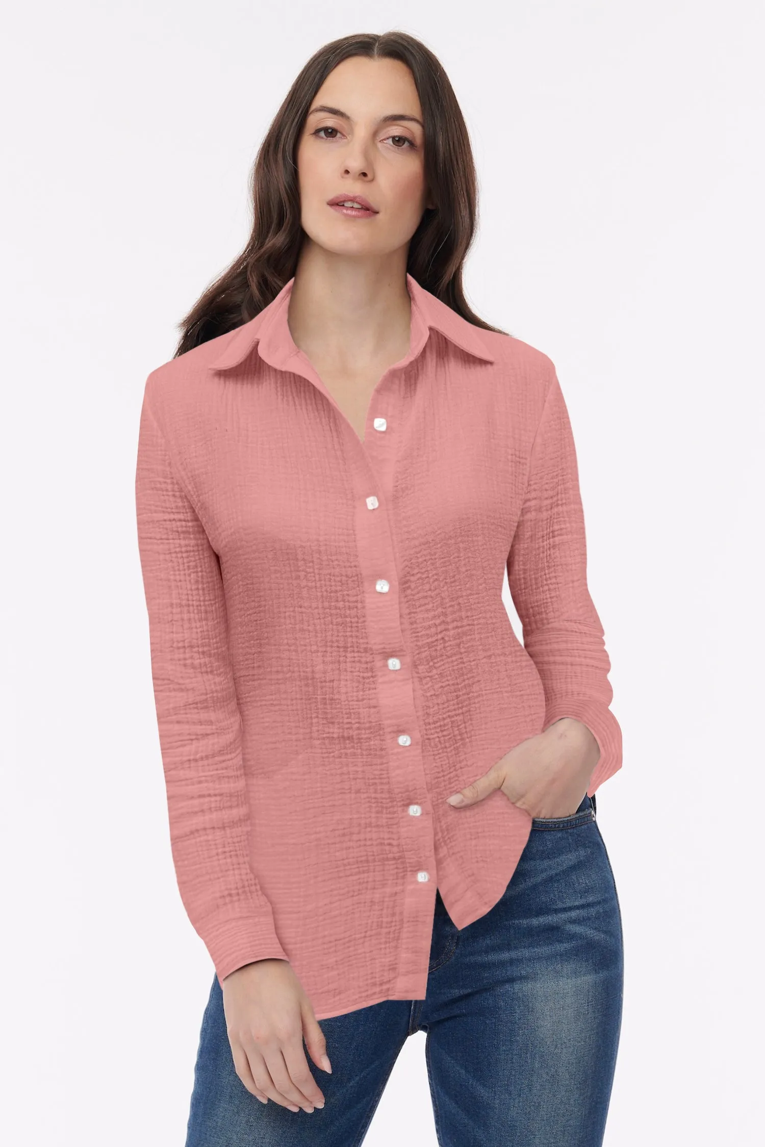 Amalfi Crinkle Gauze Button-Down Top