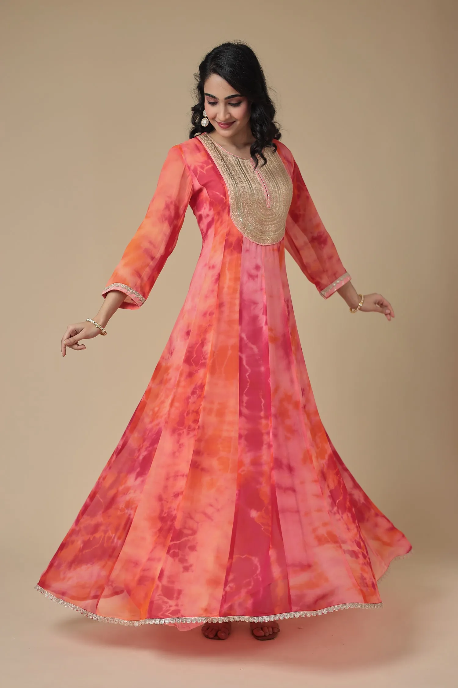 Anarkali Tie & Dye Georgette Suit Embroidered with Dori work