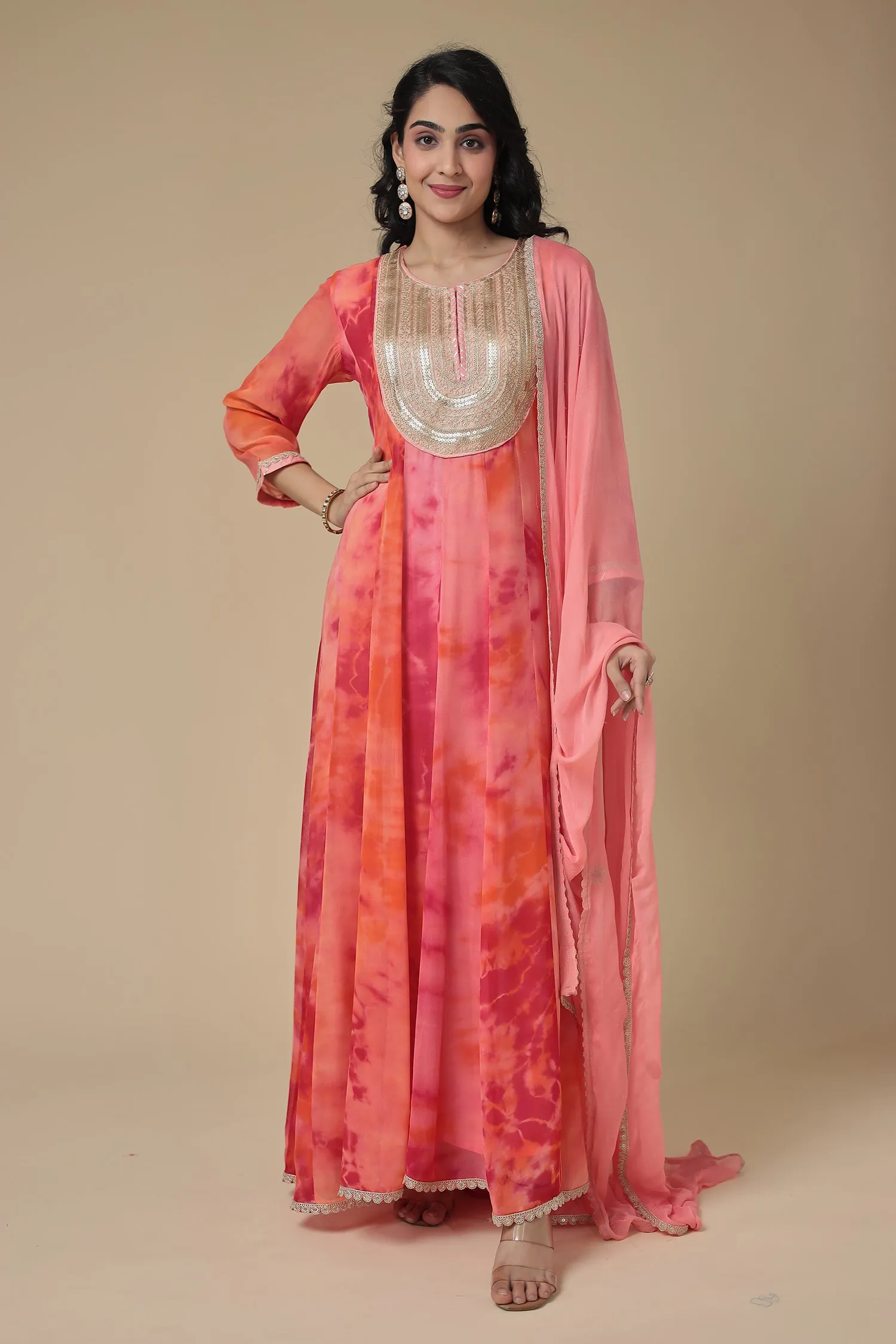 Anarkali Tie & Dye Georgette Suit Embroidered with Dori work