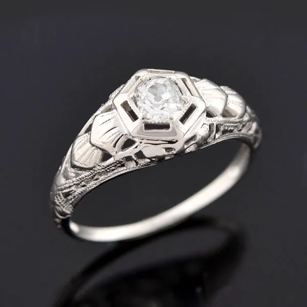 Art Deco 14kt Diamond Engagement Ring .26ct