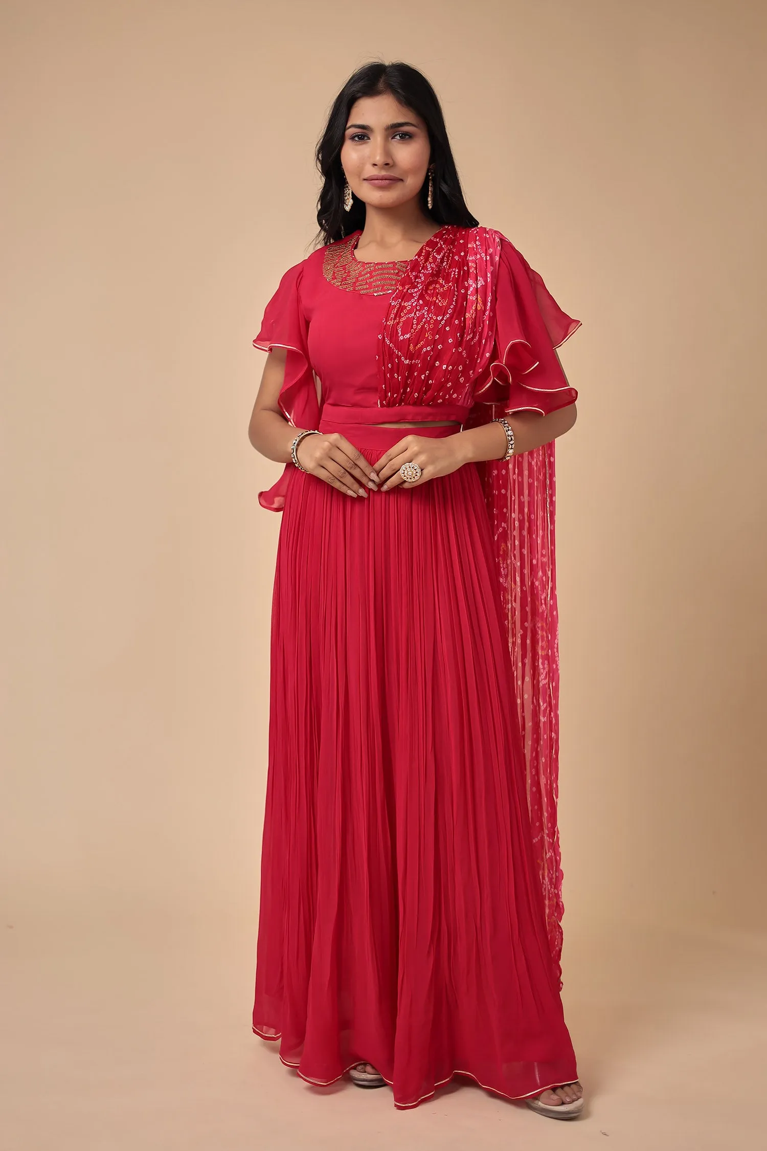 Bandhej Georgette Indowestern with Embroidered work