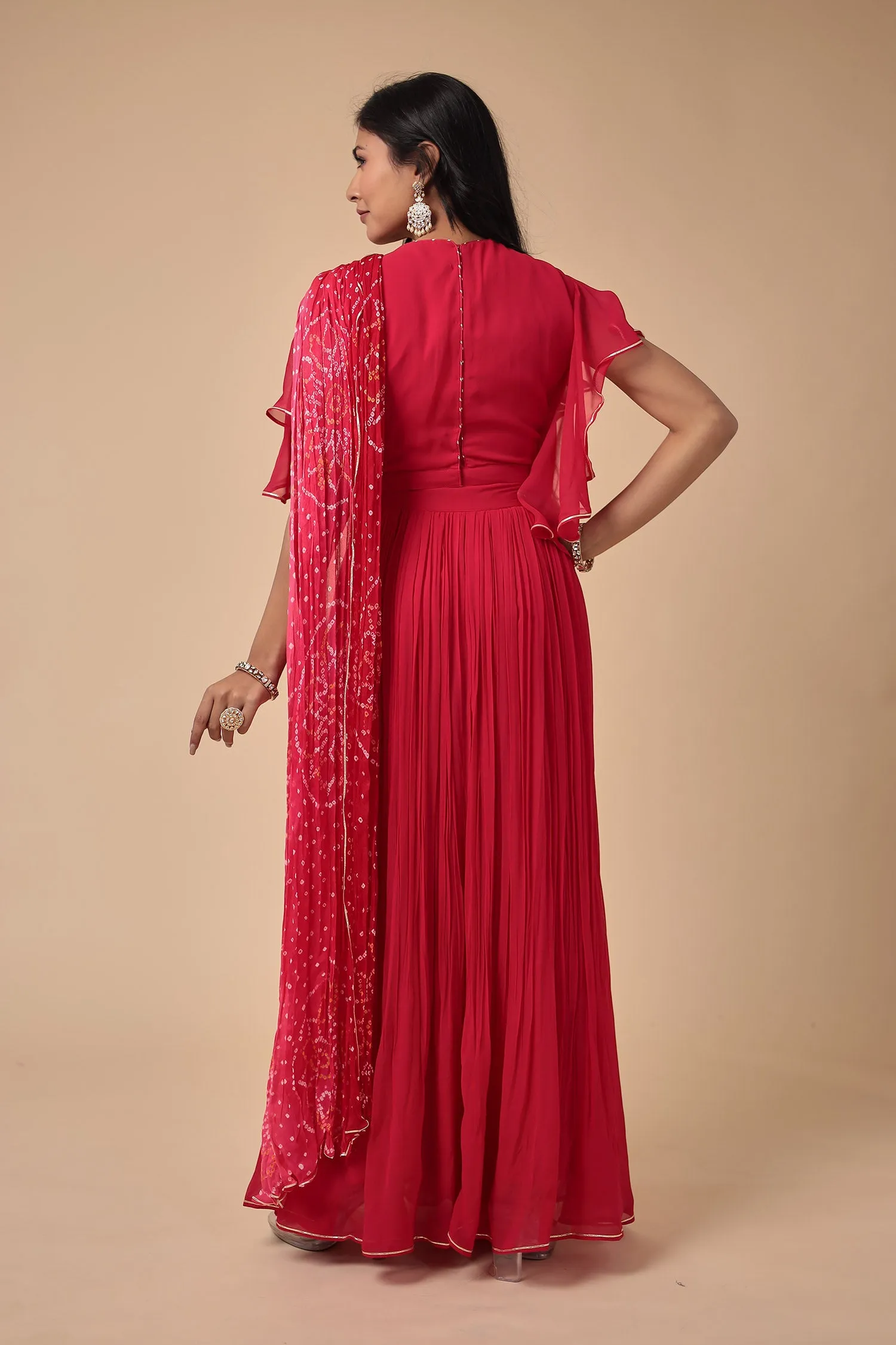 Bandhej Georgette Indowestern with Embroidered work