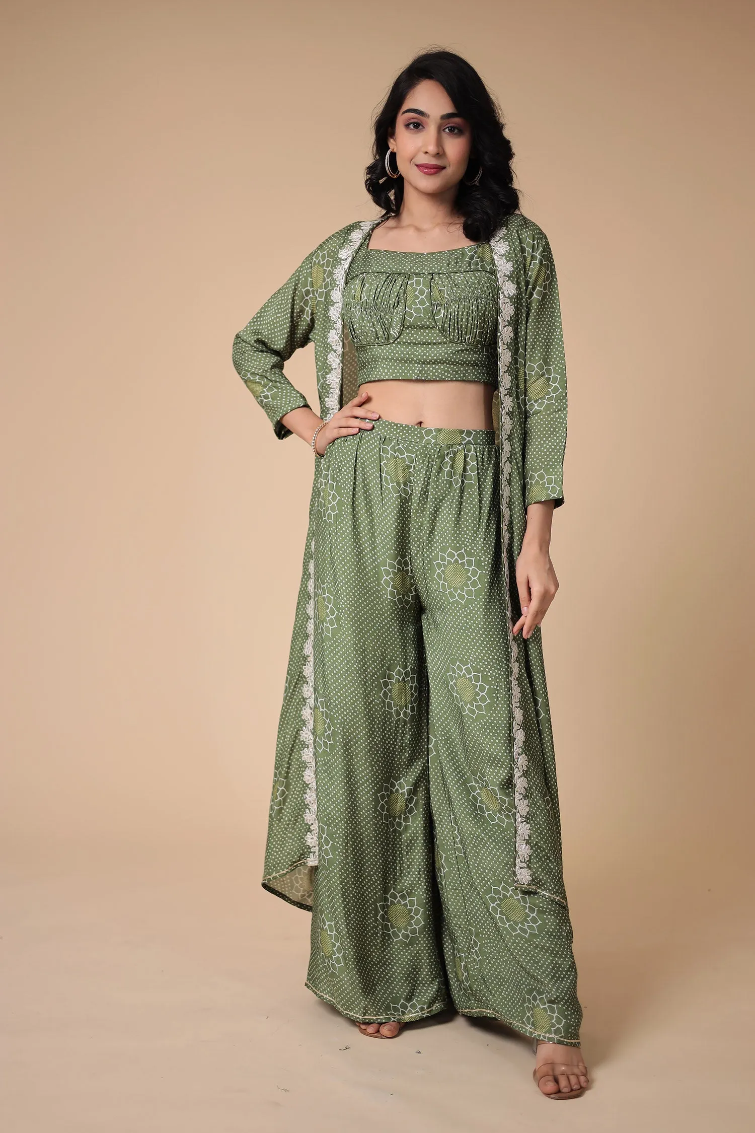 Bandhej Silk Blend Indowestern with Embroidered work.