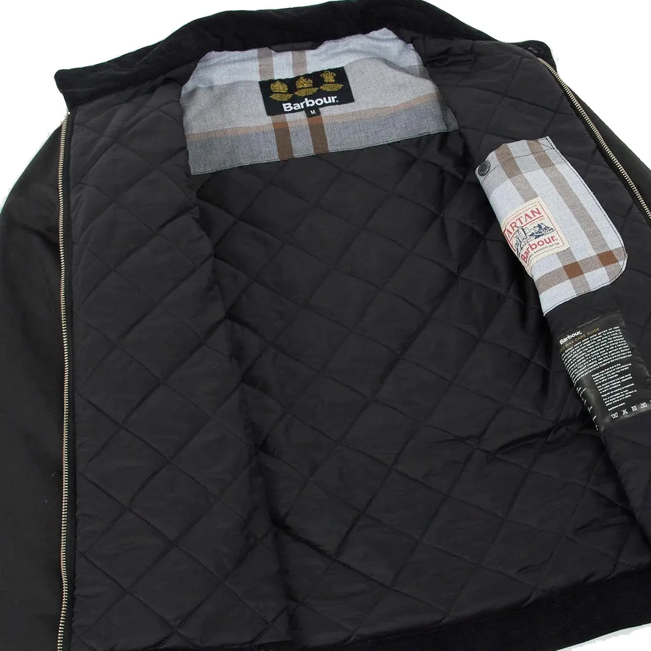 Barbour Harrington Wax Jacket Black / Grey Stone Tartan