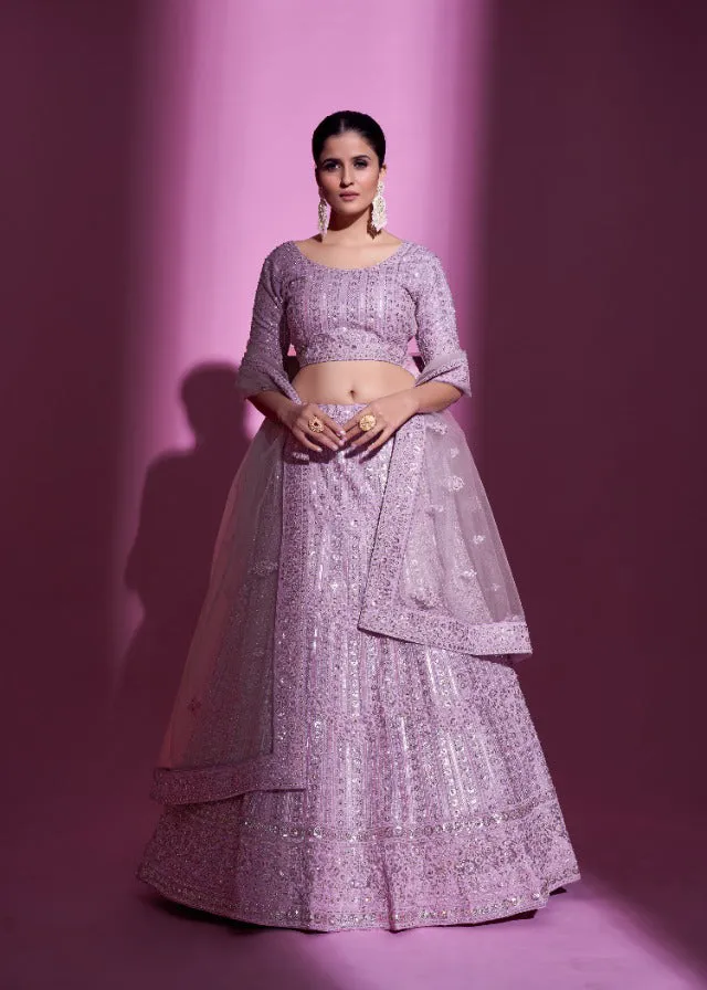 Beautiful Lilac Heavy Embroidered Lehenga Set - Rent