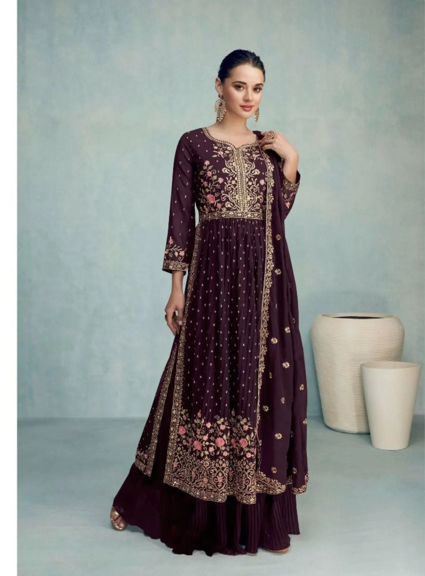 Beautiful trendy georgette embroidery anarkali set - RENT