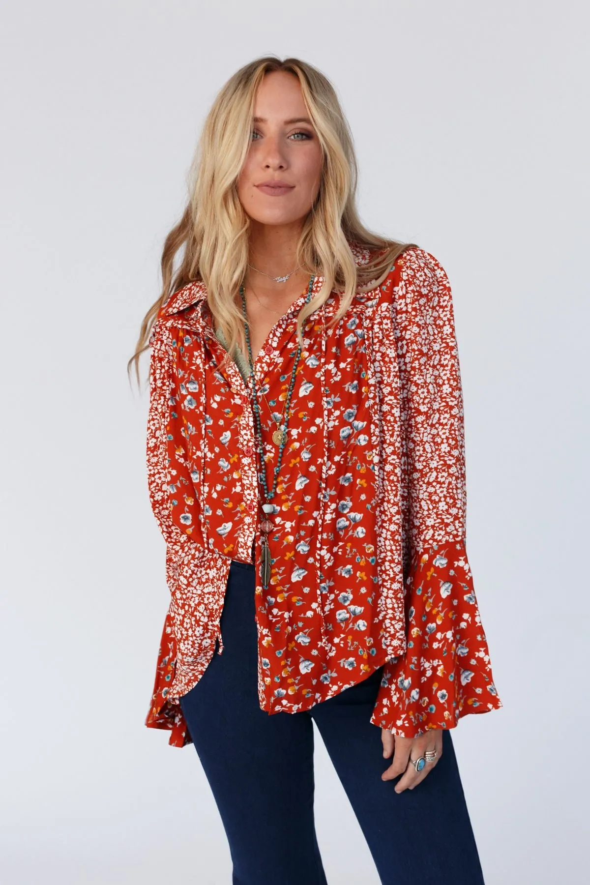 Bella Bloom Floral Print Top - Rust