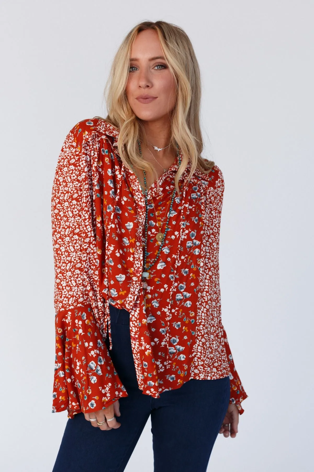 Bella Bloom Floral Print Top - Rust