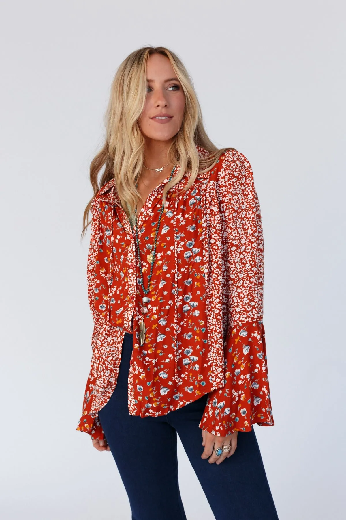 Bella Bloom Floral Print Top - Rust