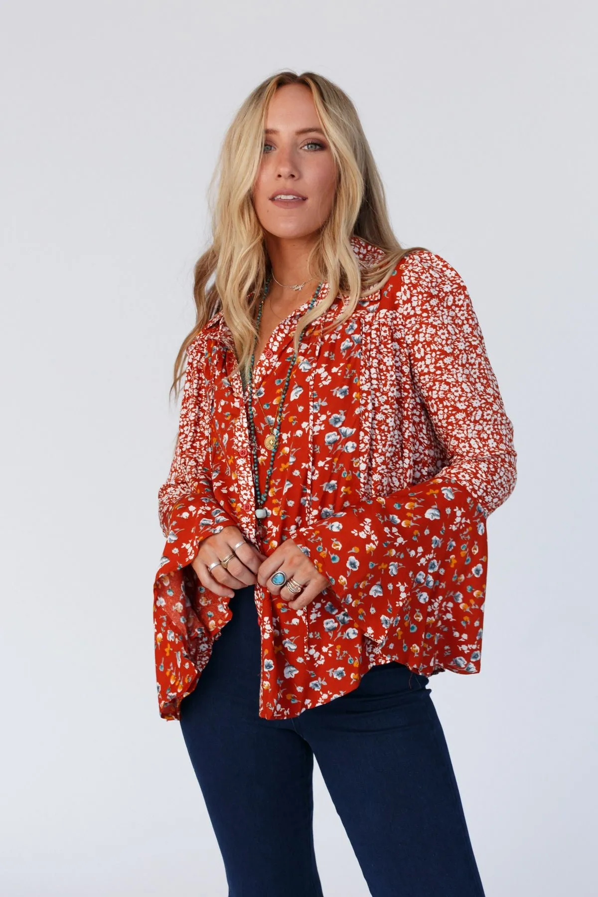 Bella Bloom Floral Print Top - Rust