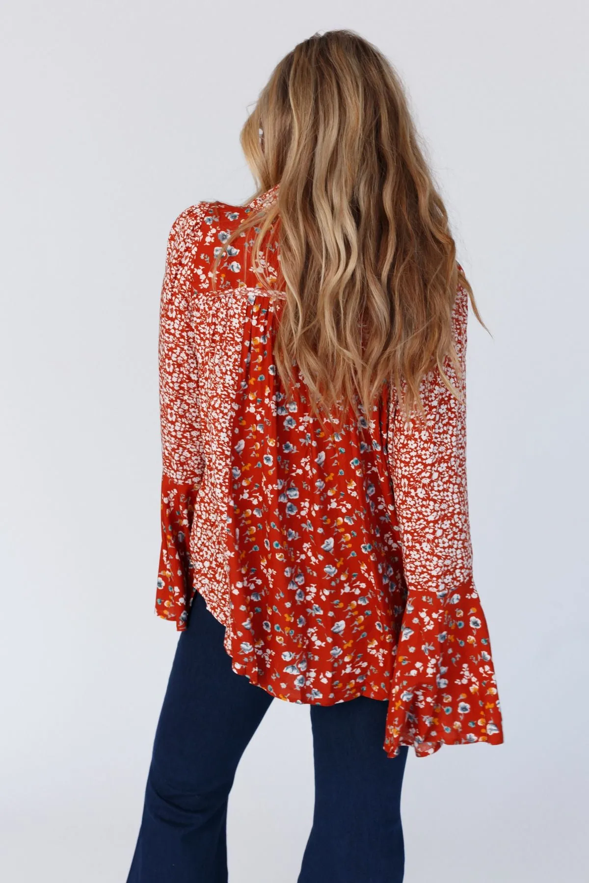 Bella Bloom Floral Print Top - Rust